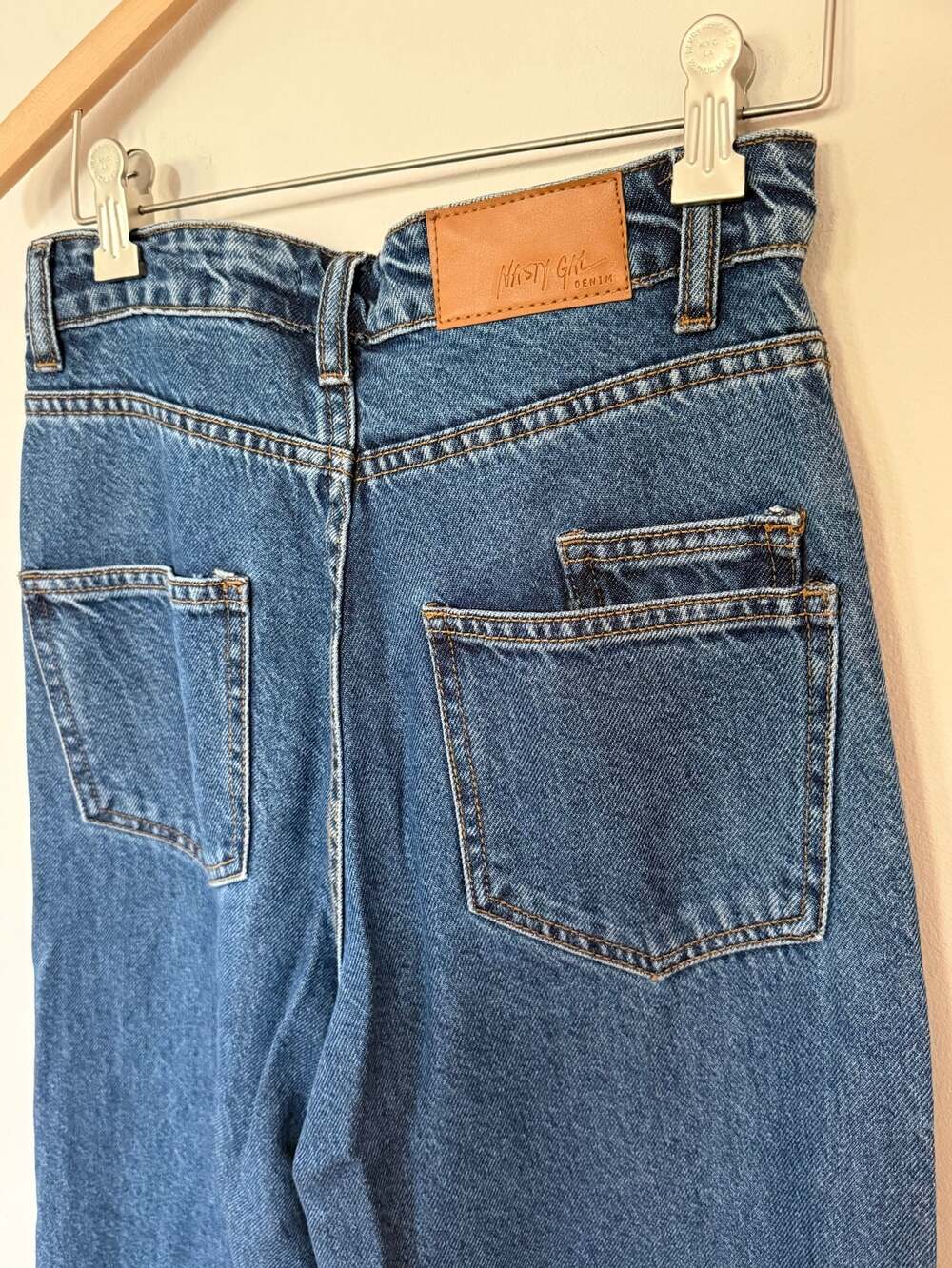 Nasty Gal High Rise Wide Leg Cuffed Hem Blue Jeans Size US 2